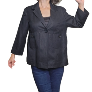 Jacket Linen Collared Sleeves black color pockets Size M LARRY LAVINE